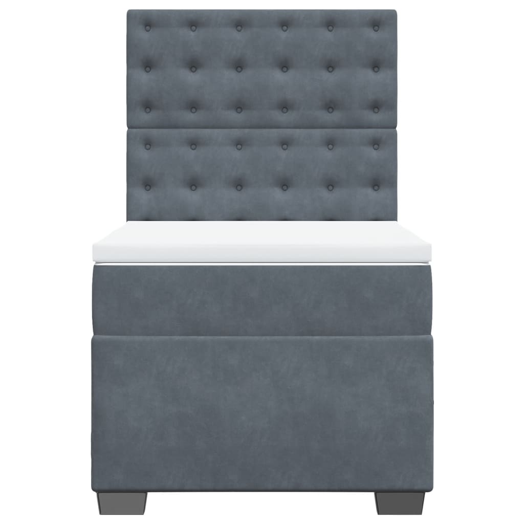 Box Spring Bed with Mattress Dark Grey King Single Velvet
