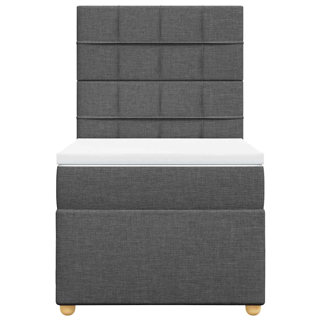 Box Spring Bed with Mattress Dark Grey King Single Fabric