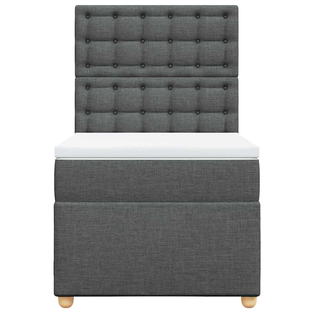 Box Spring Bed with Mattress Dark Grey King Single Fabric
