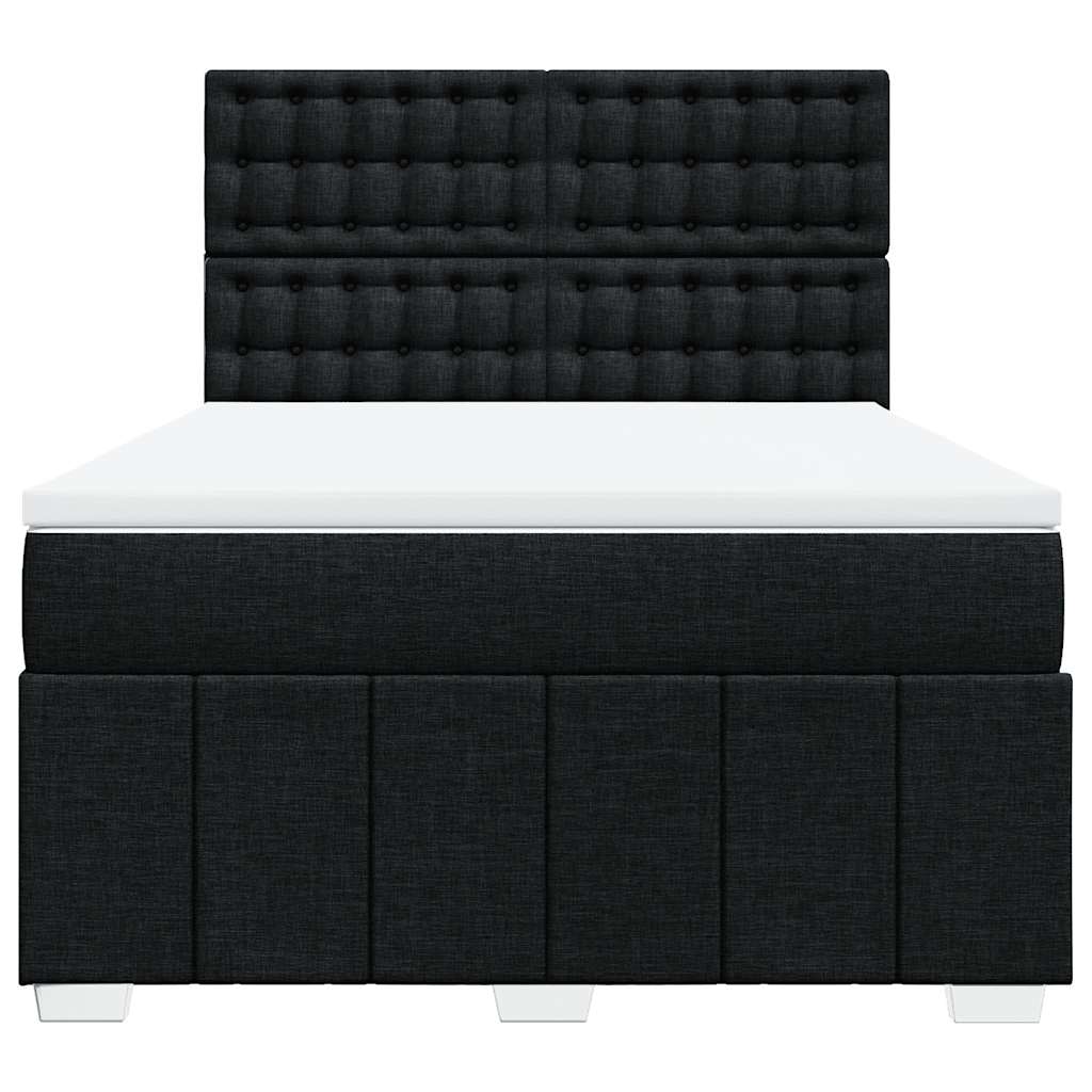 Box Spring Bed with Mattress Black Double Fabric