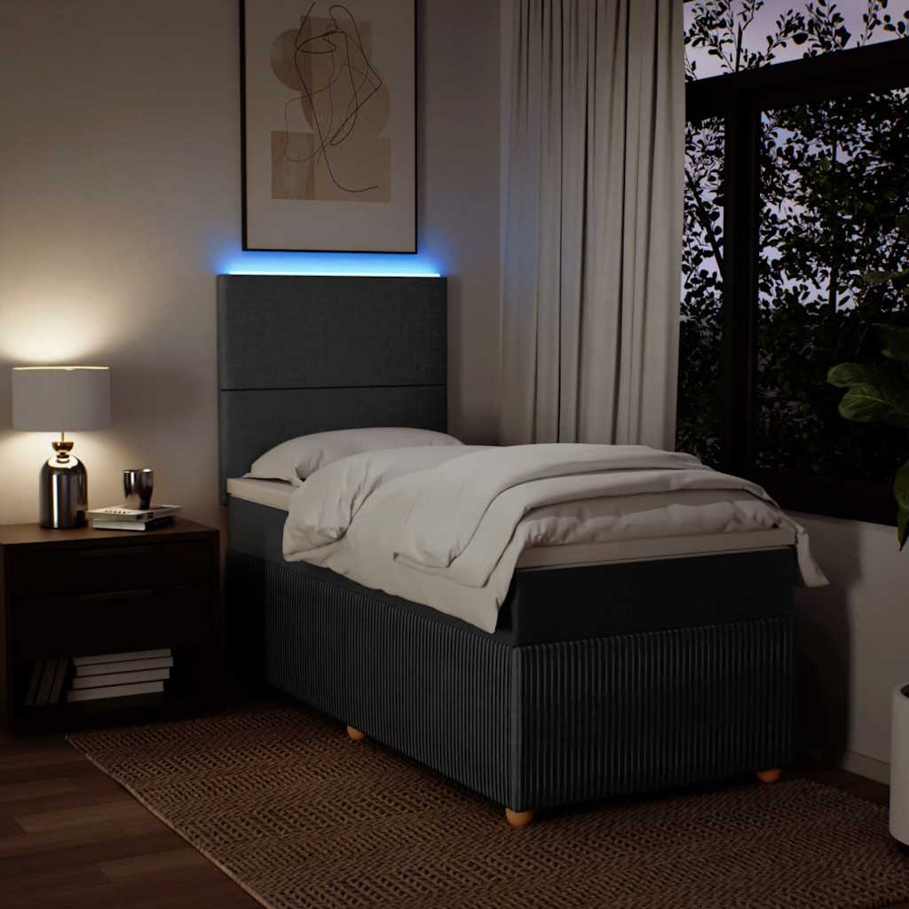 Box Spring Bed with Mattress Dark Grey King Single Fabric