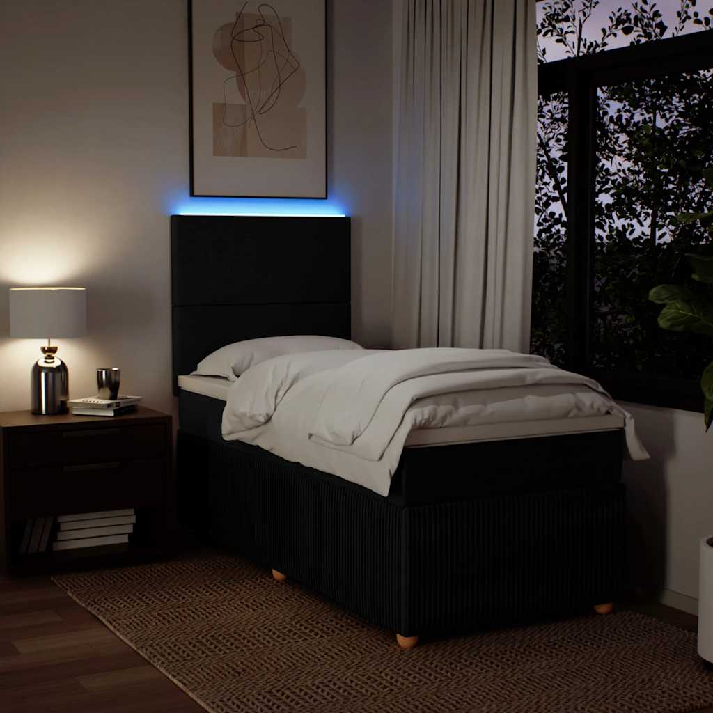 Box Spring Bed with Mattress Black King Single Fabric