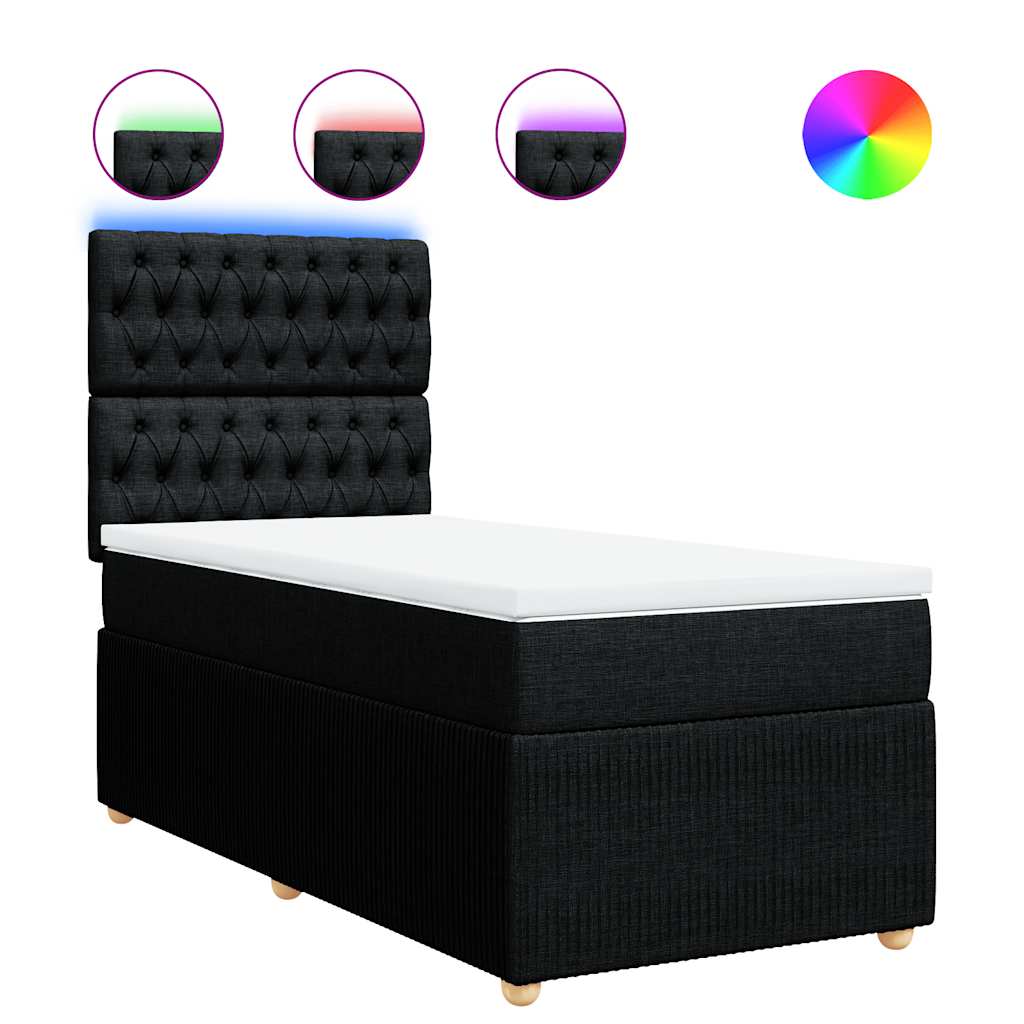 Box Spring Bed with Mattress Black King Single Fabric