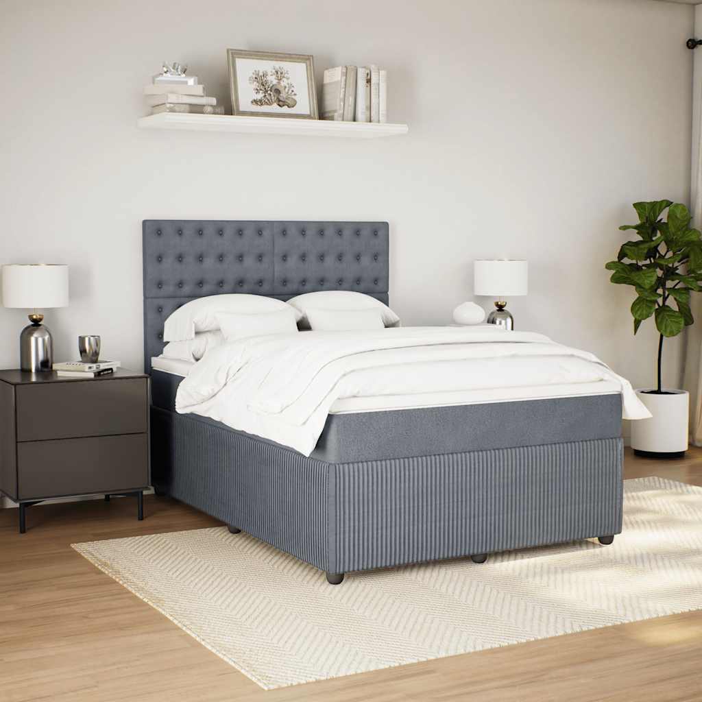 Box Spring Bed with Mattress Dark Grey Double Fabric