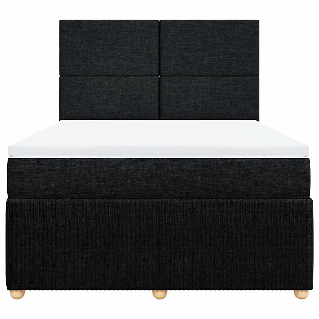 Box Spring Bed with Mattress Black Queen Fabric