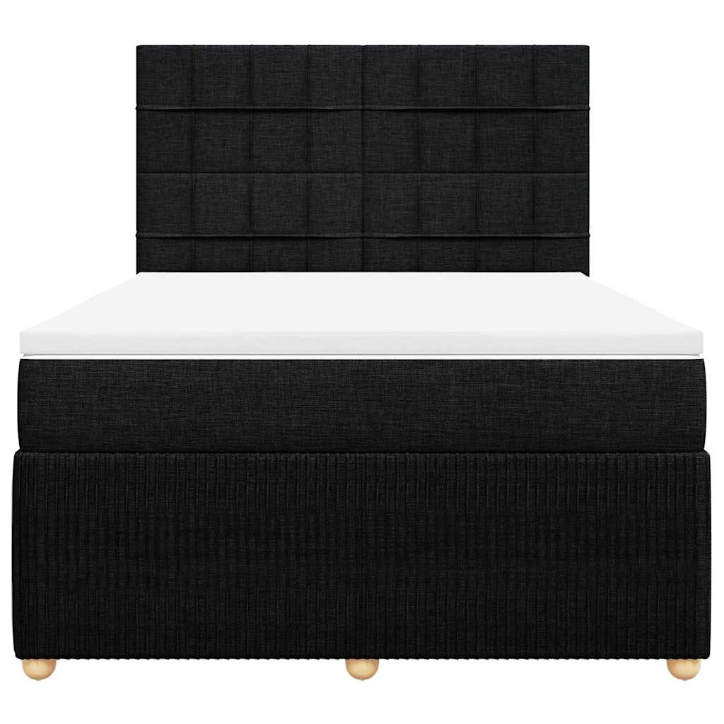 Box Spring Bed with Mattress Black Queen Fabric