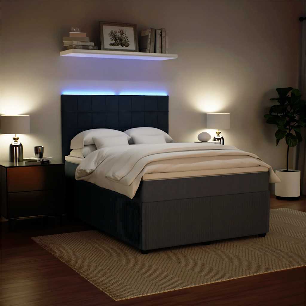 Box Spring Bed with Mattress Dark Grey Queen Velvet