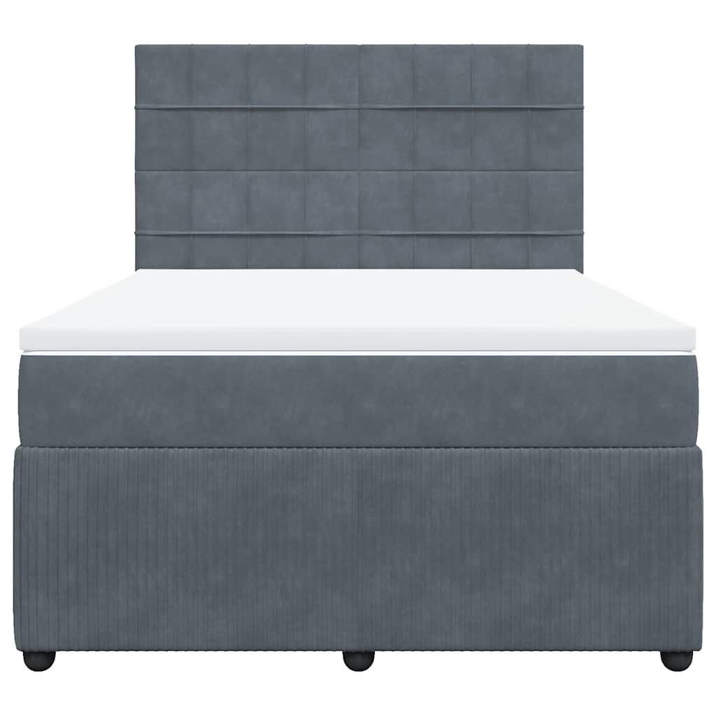 Box Spring Bed with Mattress Dark Grey Queen Velvet