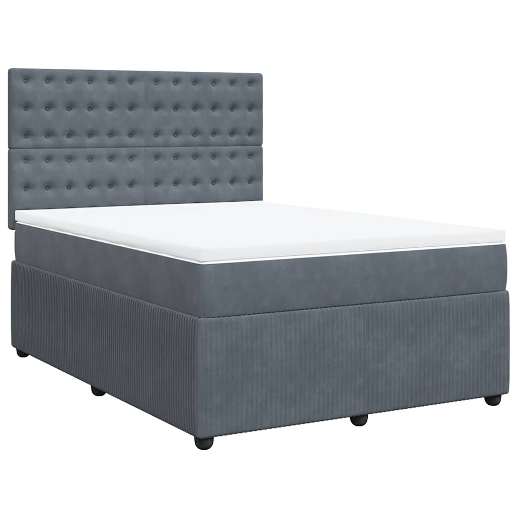 Box Spring Bed with Mattress Dark Grey Queen Velvet
