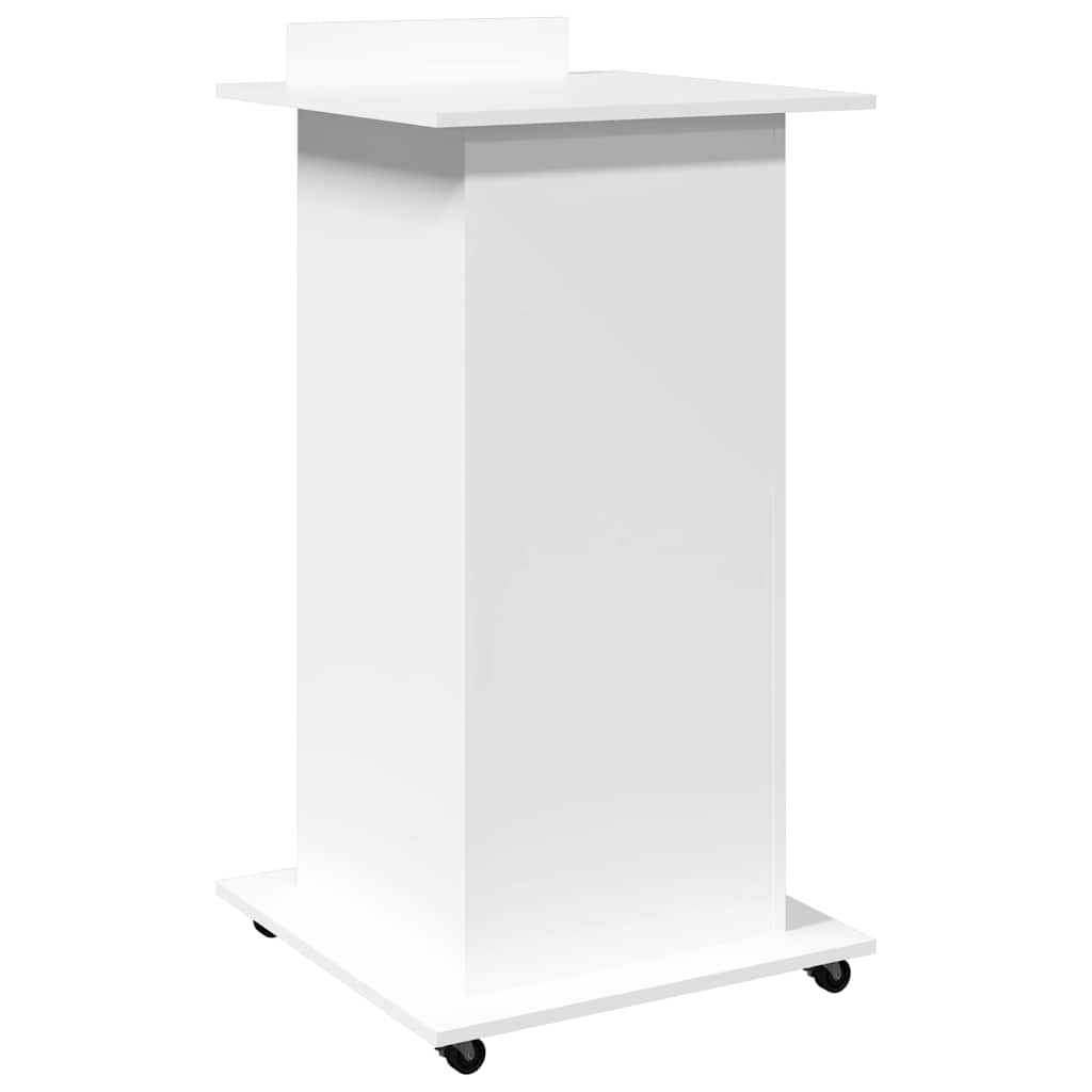Lectern with Wheels & Drawer White 55x55x107 cm Engineered Wood