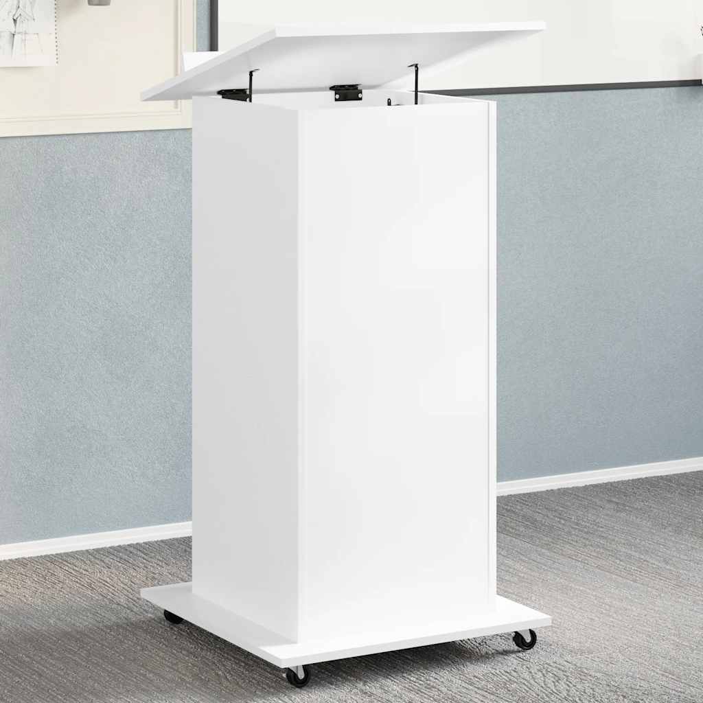 Lectern with Wheels &amp; Drawer White 55x55x107 cm Engineered Wood