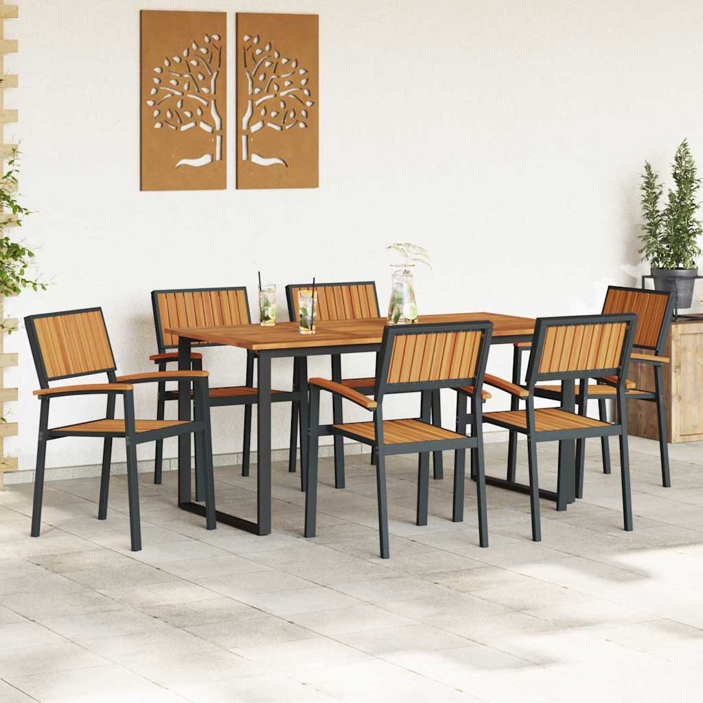Garden Dining Set 7 pcs Black Solid Acacia Wood