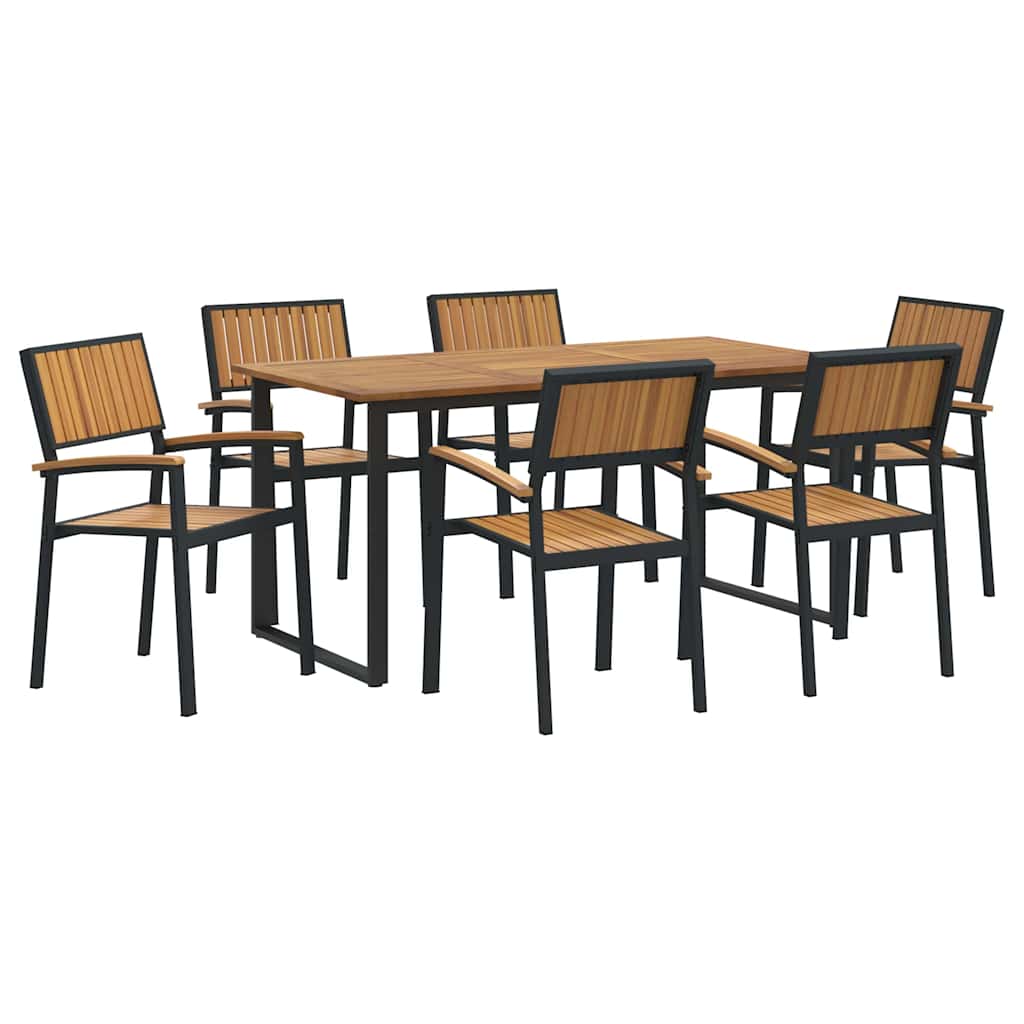 Garden Dining Set 7 pcs Black Solid Acacia Wood