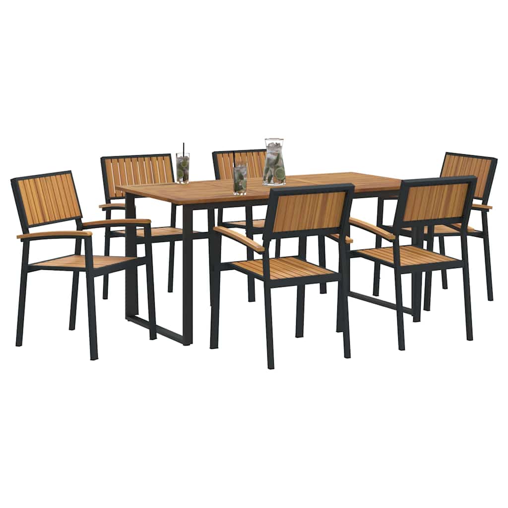 Garden Dining Set 7 pcs Black Solid Acacia Wood