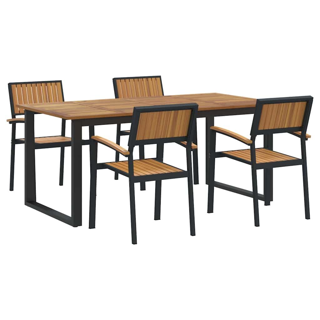 Garden Dining Set 5 pcs Black Solid Acacia Wood