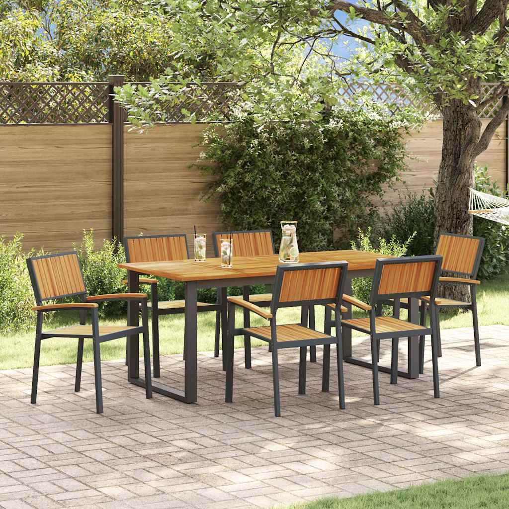 Garden Dining Set 7 pcs Black Solid Acacia Wood