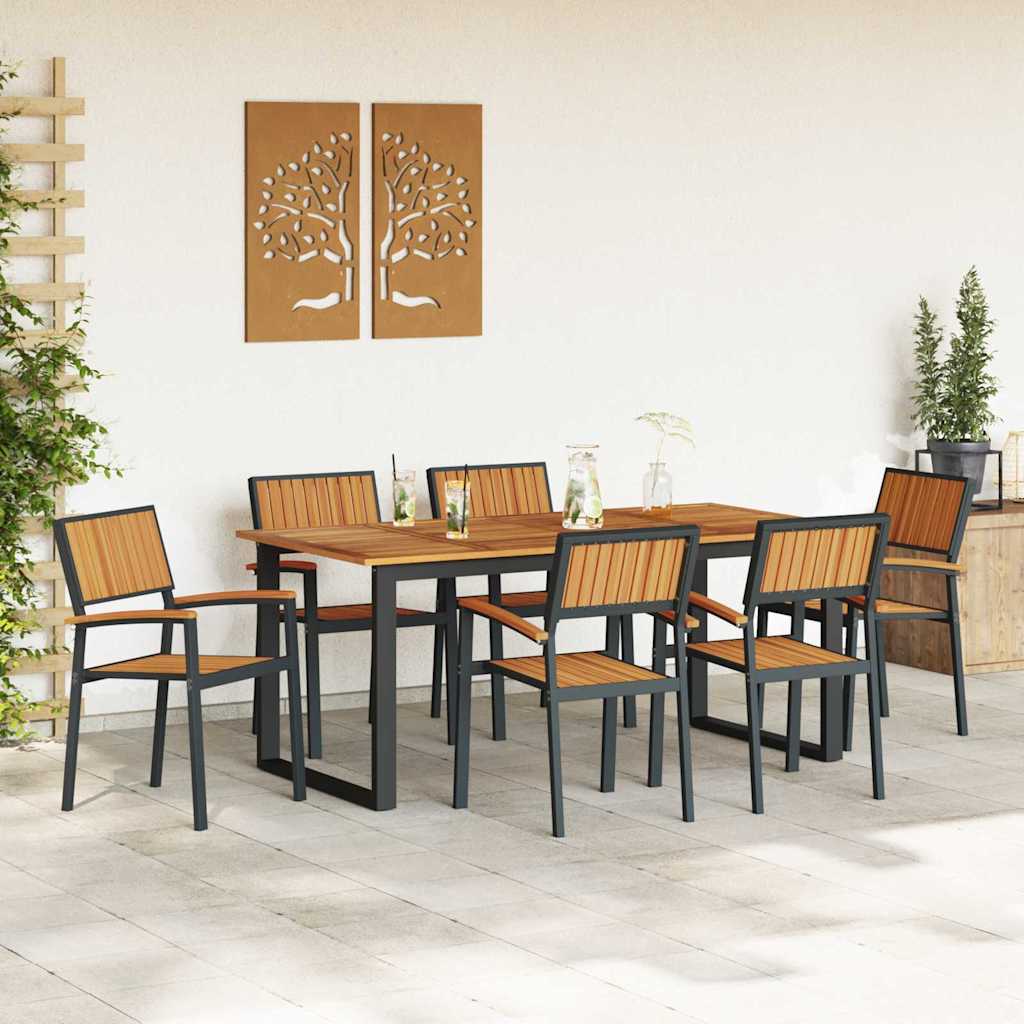 Garden Dining Set 7 pcs Black Solid Acacia Wood