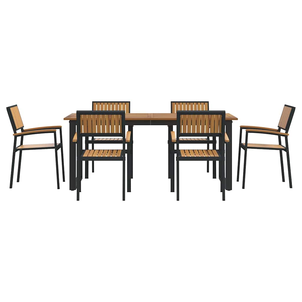 Garden Dining Set 7 pcs Black Solid Acacia Wood