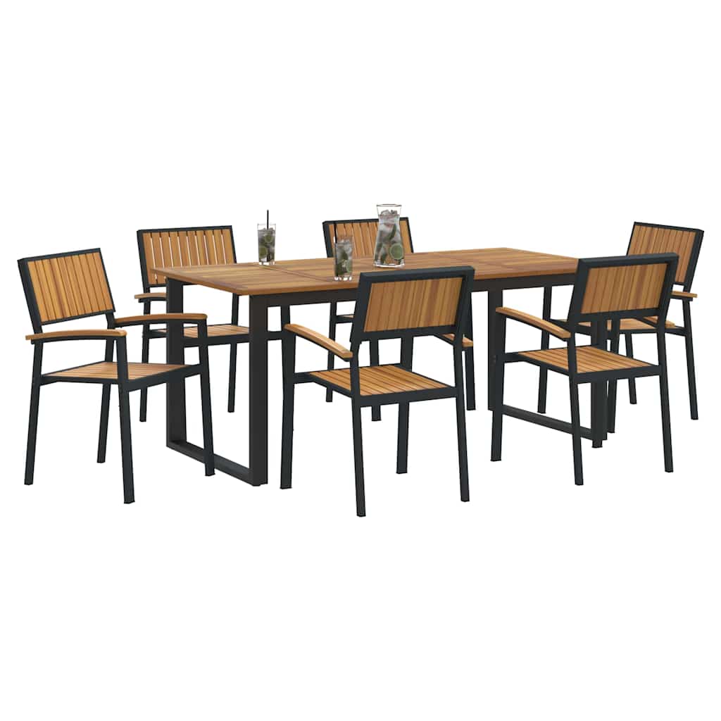 Garden Dining Set 7 pcs Black Solid Acacia Wood