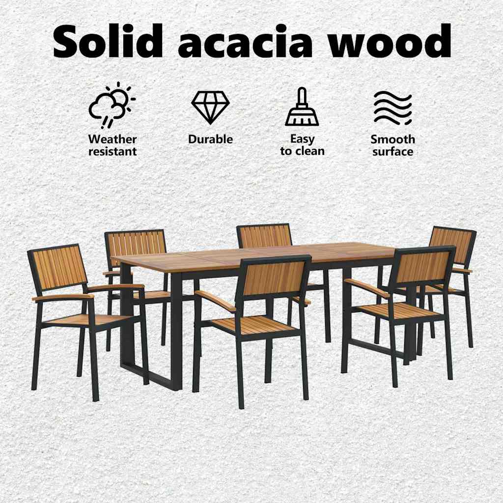 Garden Dining Set 7 pcs Black Solid Acacia Wood
