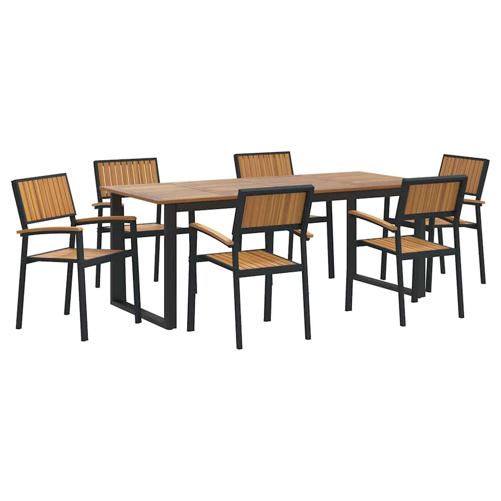 Garden Dining Set 7 pcs Black Solid Acacia Wood