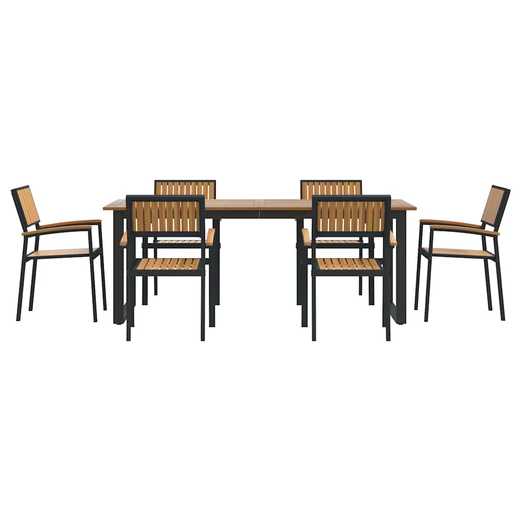 Garden Dining Set 7 pcs Black Solid Acacia Wood