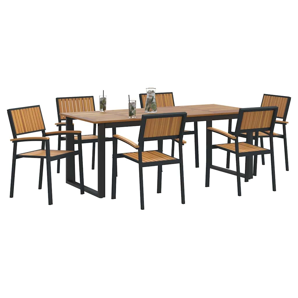 Garden Dining Set 7 pcs Black Solid Acacia Wood