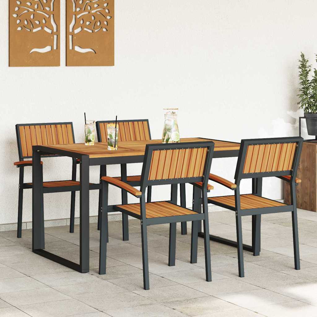 Garden Dining Set 5 pcs Black Solid Acacia Wood