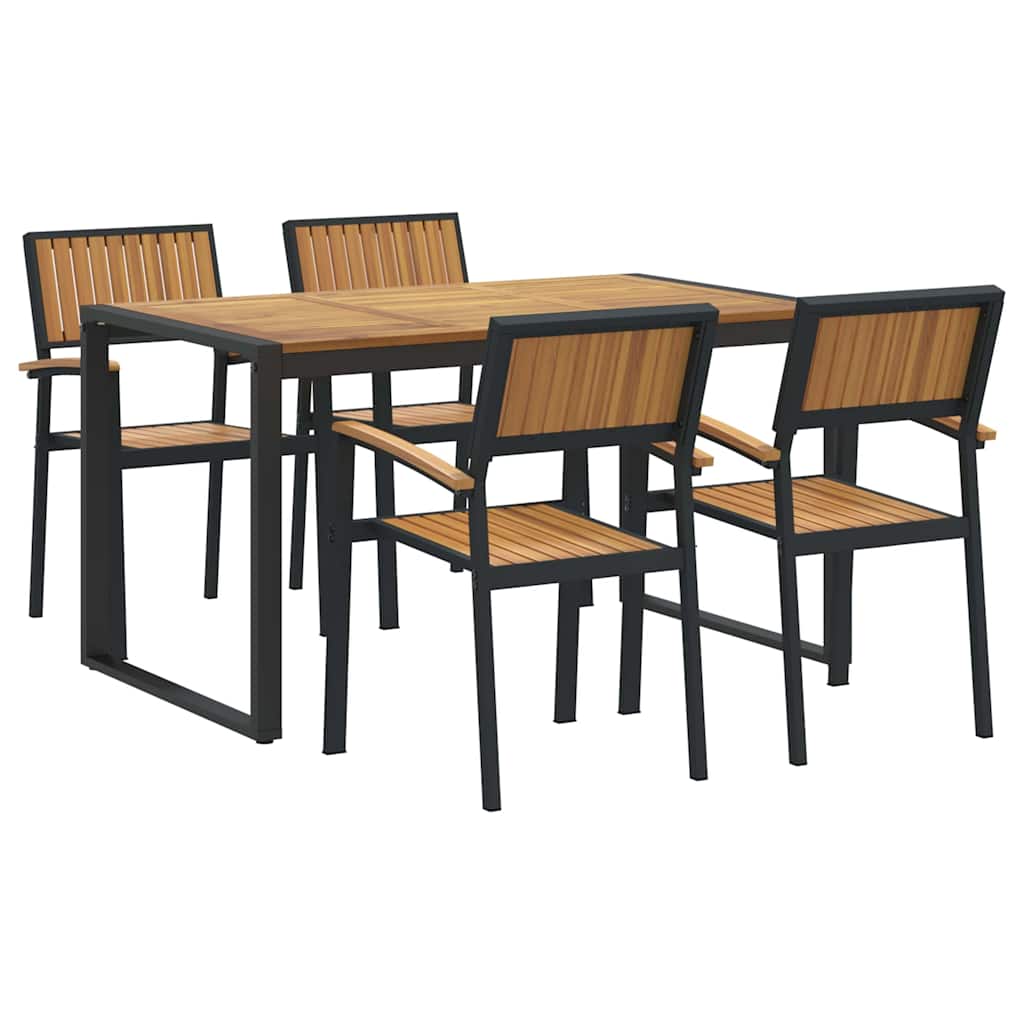 Garden Dining Set 5 pcs Black Solid Acacia Wood
