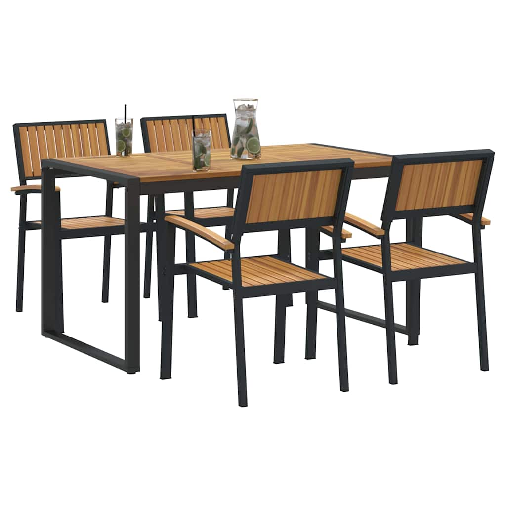 Garden Dining Set 5 pcs Black Solid Acacia Wood