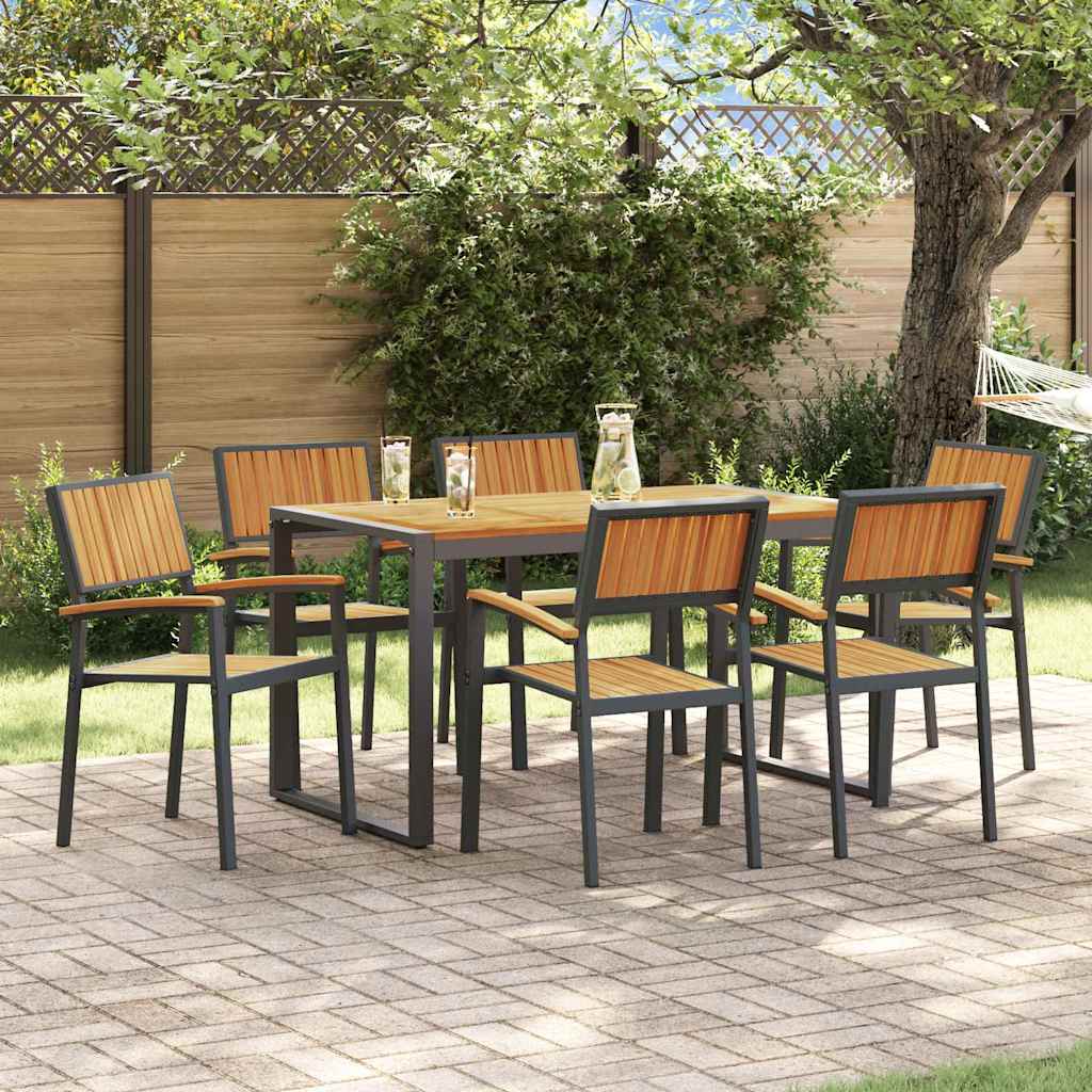 Garden Dining Set 7 pcs Black Solid Acacia Wood