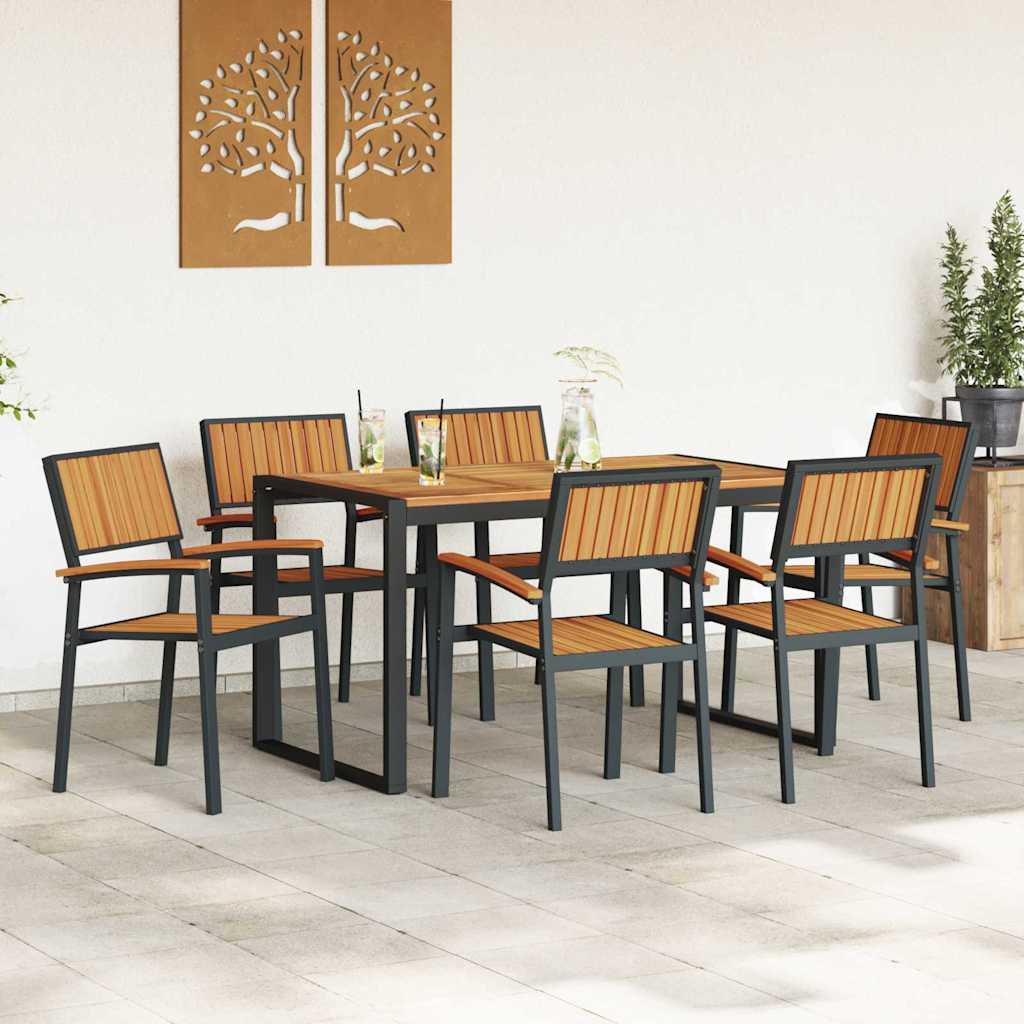 Garden Dining Set 7 pcs Black Solid Acacia Wood