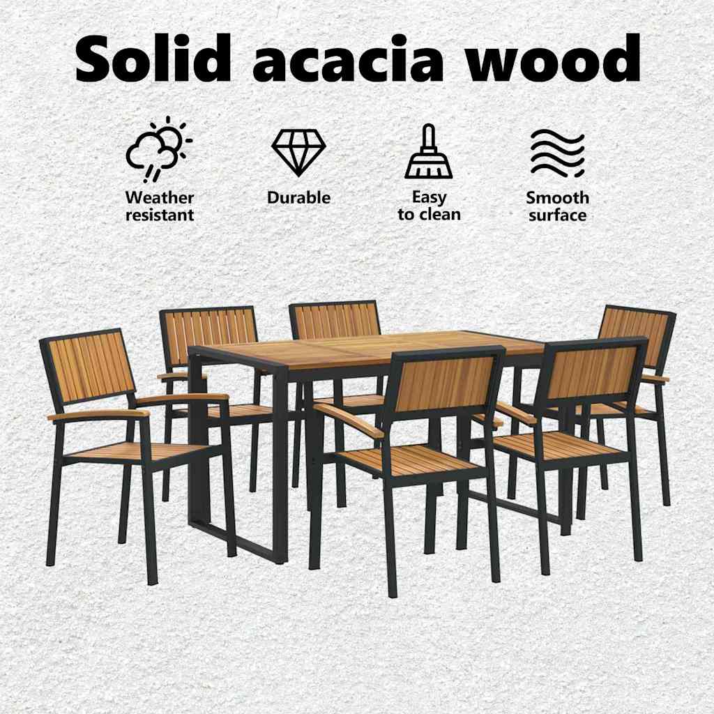 Garden Dining Set 7 pcs Black Solid Acacia Wood