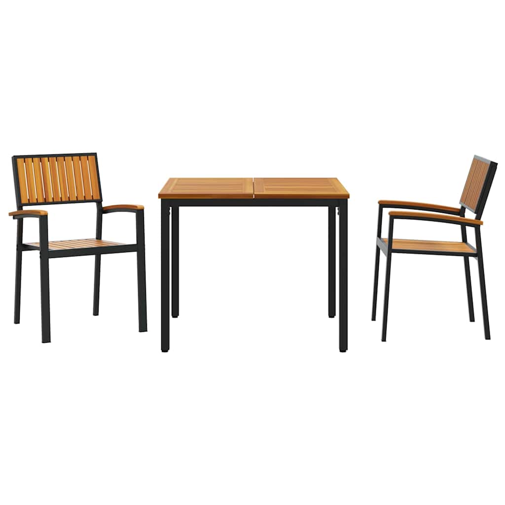 Garden Dining Set 3 pcs Black Solid Acacia Wood
