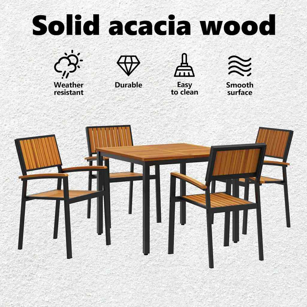 Garden Dining Set 5 pcs Black Solid Acacia Wood
