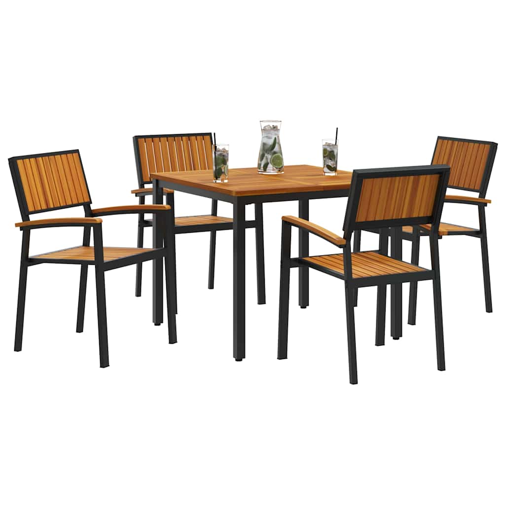 Garden Dining Set 5 pcs Black Solid Acacia Wood
