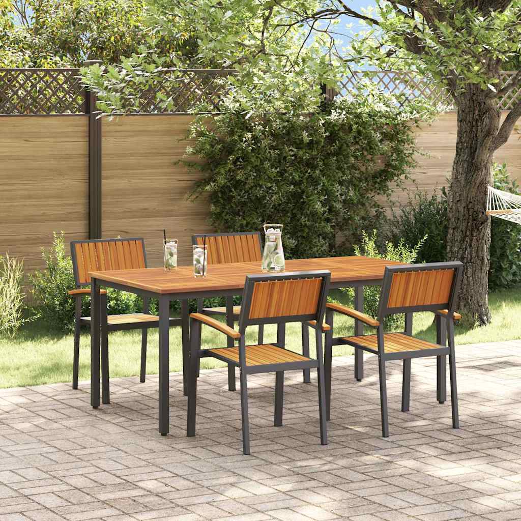 Garden Dining Set 5 pcs Black Solid Acacia Wood