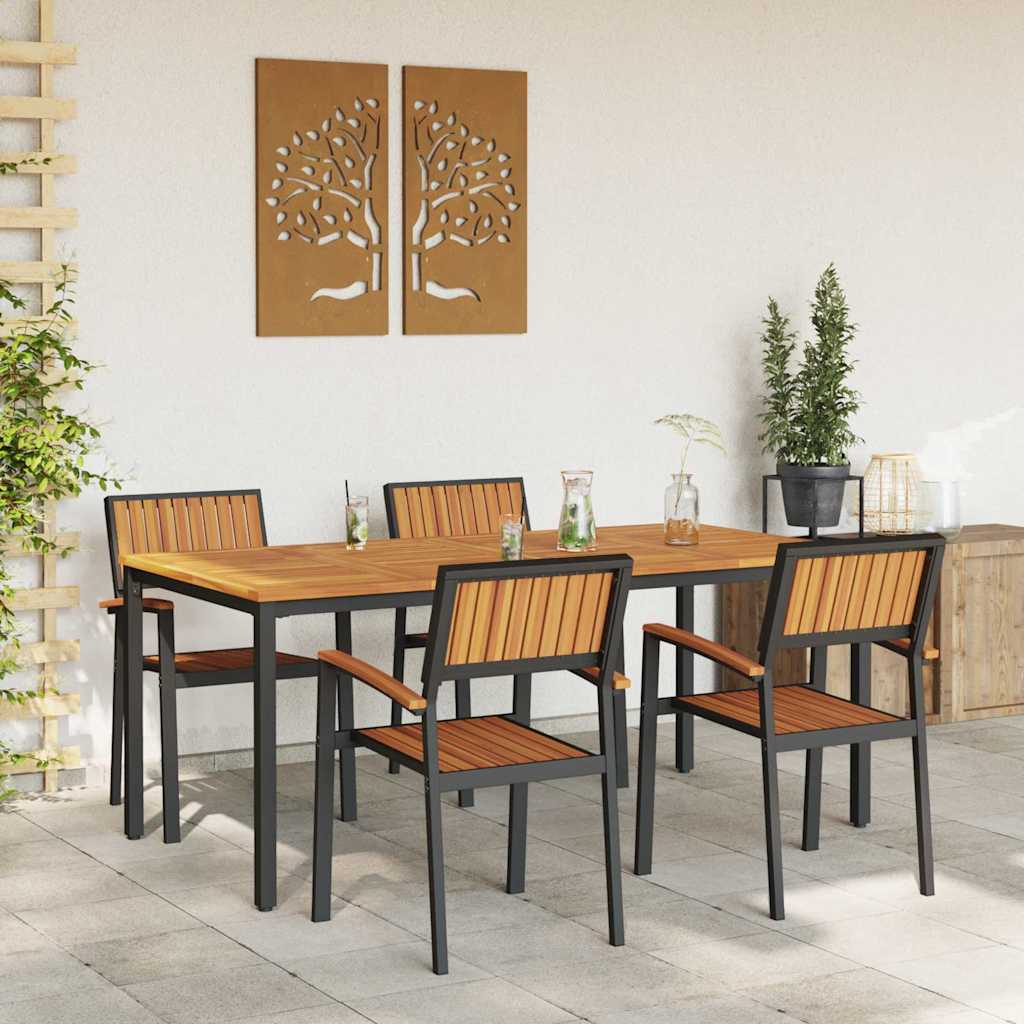 Garden Dining Set 5 pcs Black Solid Acacia Wood