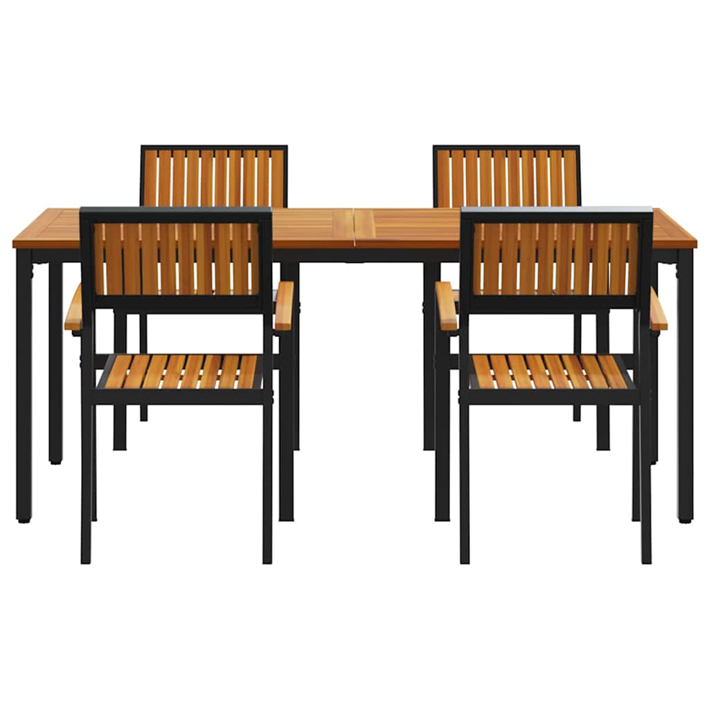 Garden Dining Set 5 pcs Black Solid Acacia Wood