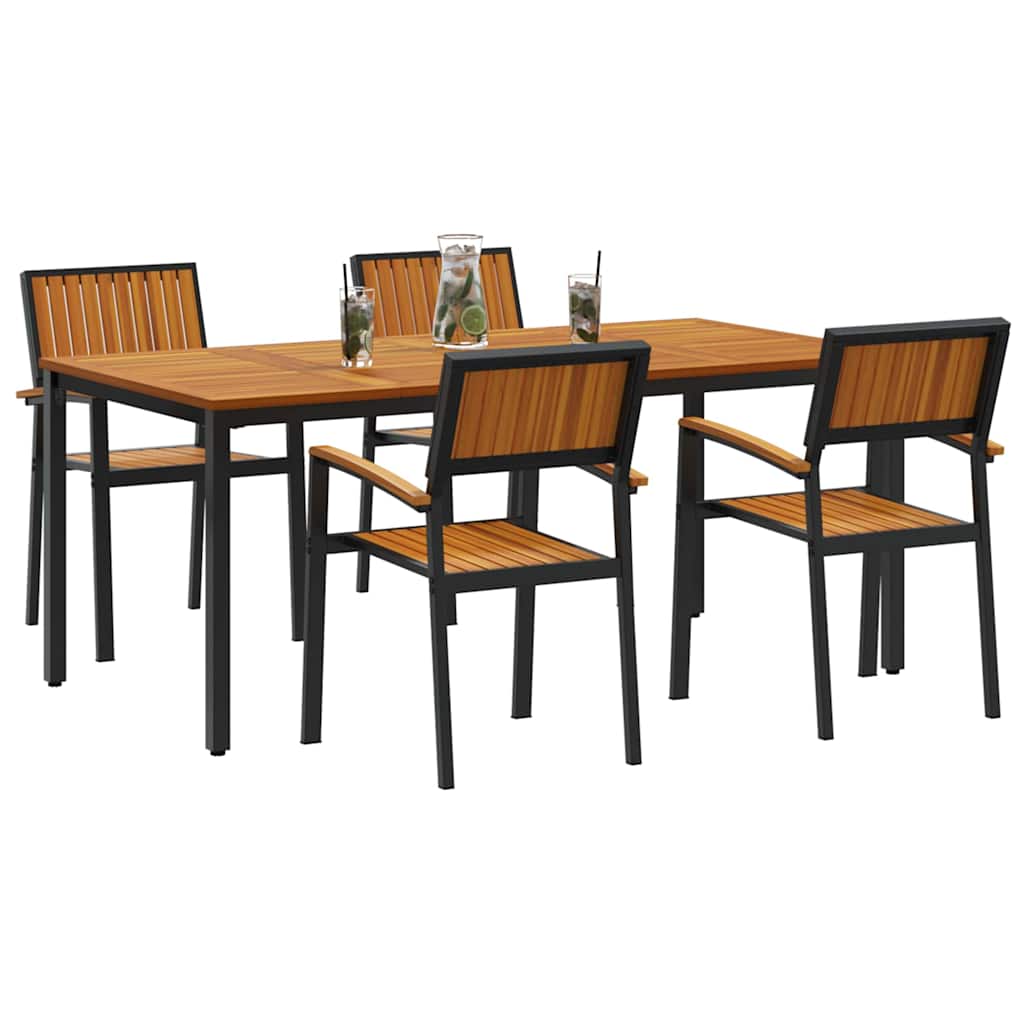 Garden Dining Set 5 pcs Black Solid Acacia Wood
