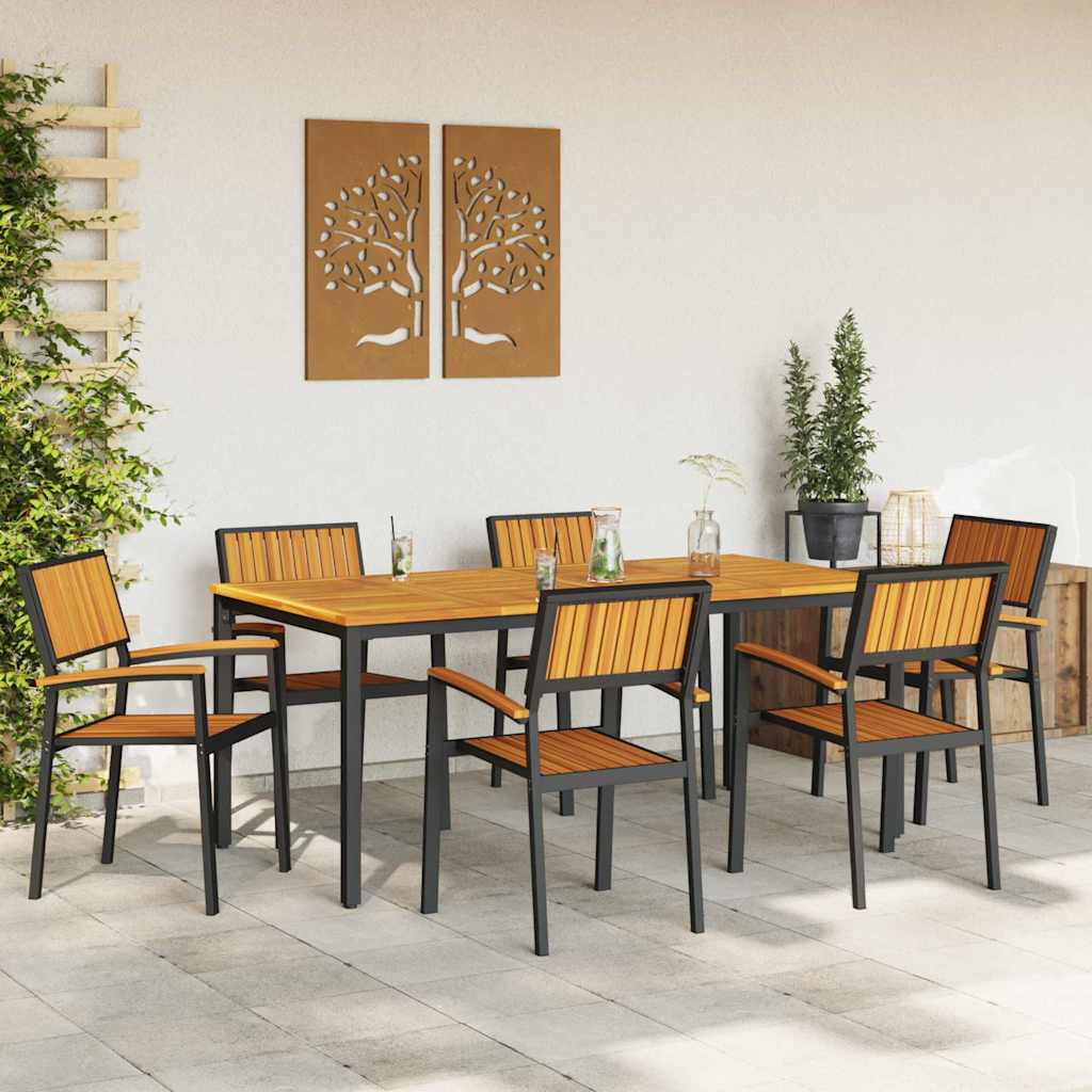 Garden Dining Set 7 pcs Black Solid Acacia Wood