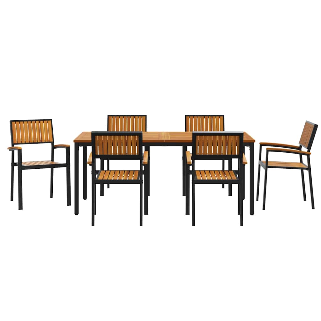 Garden Dining Set 7 pcs Black Solid Acacia Wood