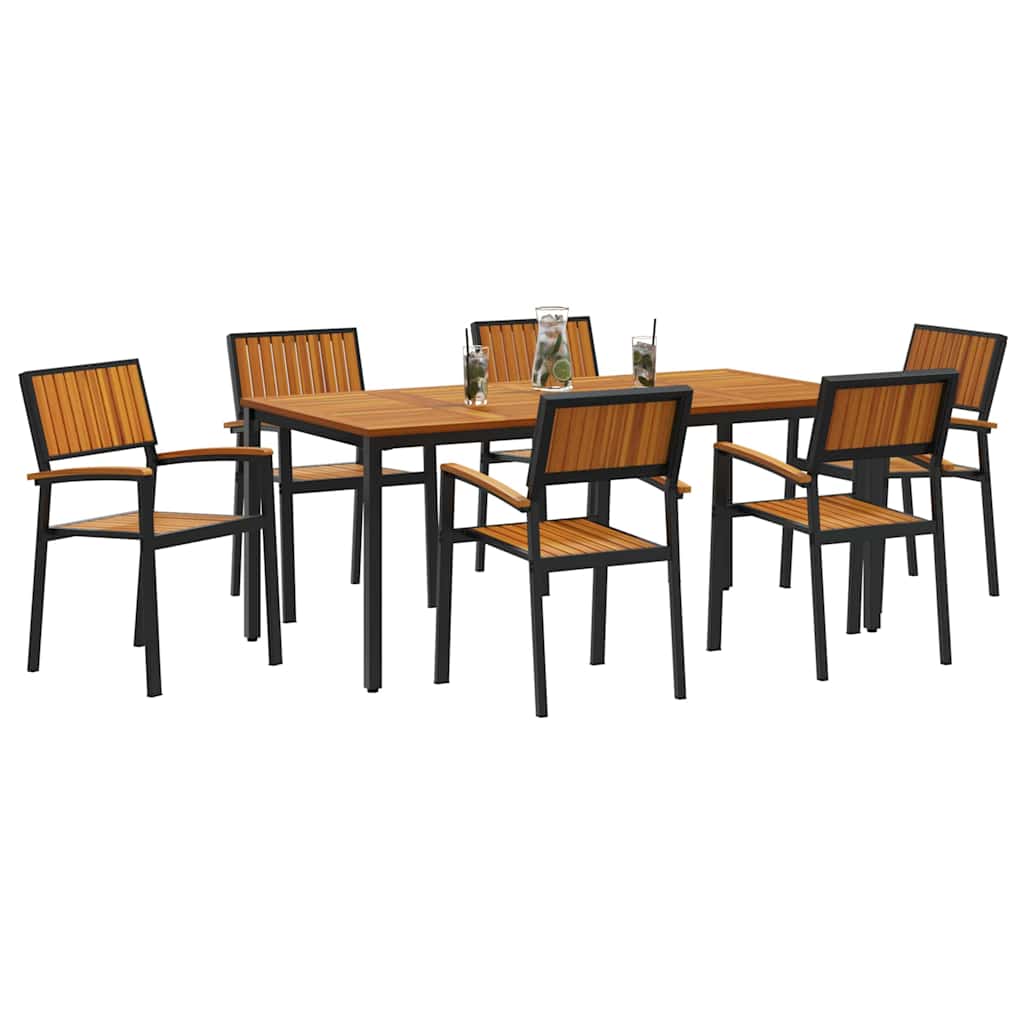 Garden Dining Set 7 pcs Black Solid Acacia Wood