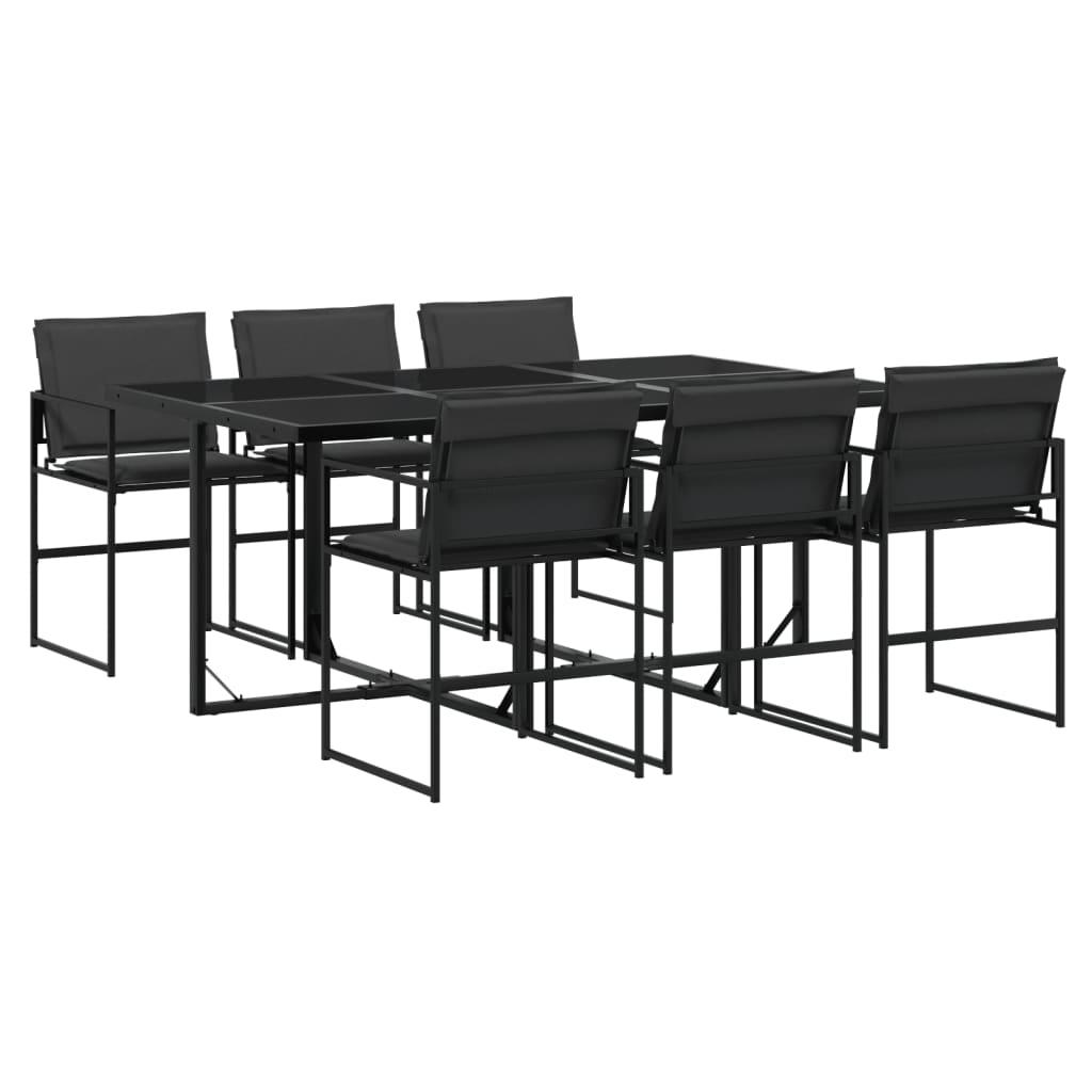 7 Piece Garden Dining Set with Cushions Black Textilene