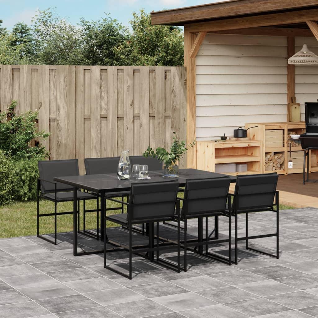 7 Piece Garden Dining Set with Cushions Black Textilene