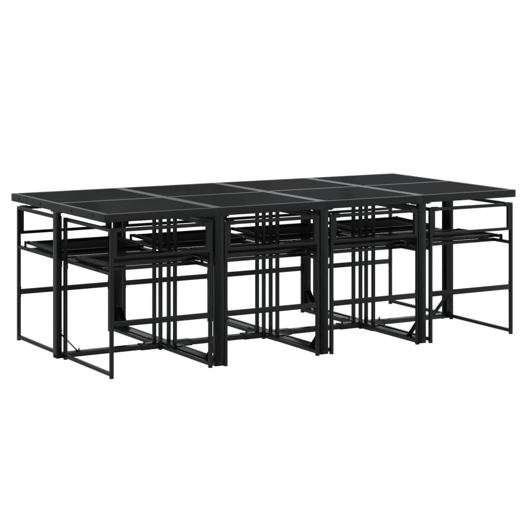 9 Piece Garden Dining Set with Cushions Black Textilene