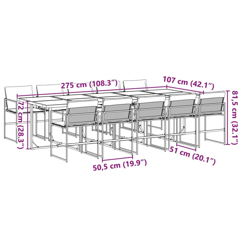 11 Piece Garden Dining Set with Cushions Black Textilene