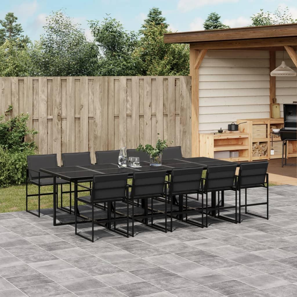 11 Piece Garden Dining Set with Cushions Black Textilene