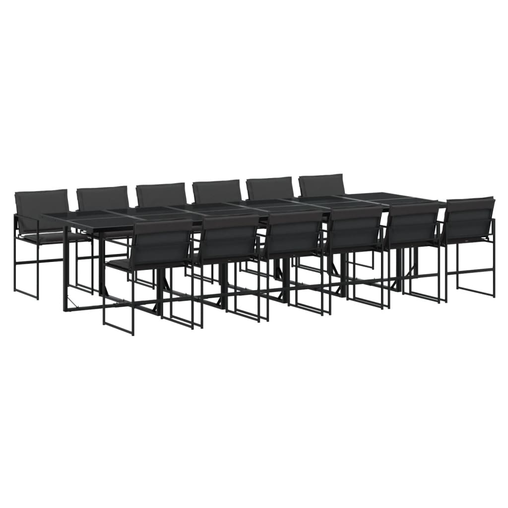 13 Piece Garden Dining Set with Cushions Black Textilene