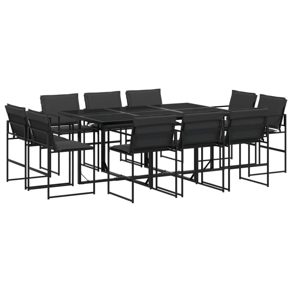 11 Piece Garden Dining Set with Cushions Black Textilene